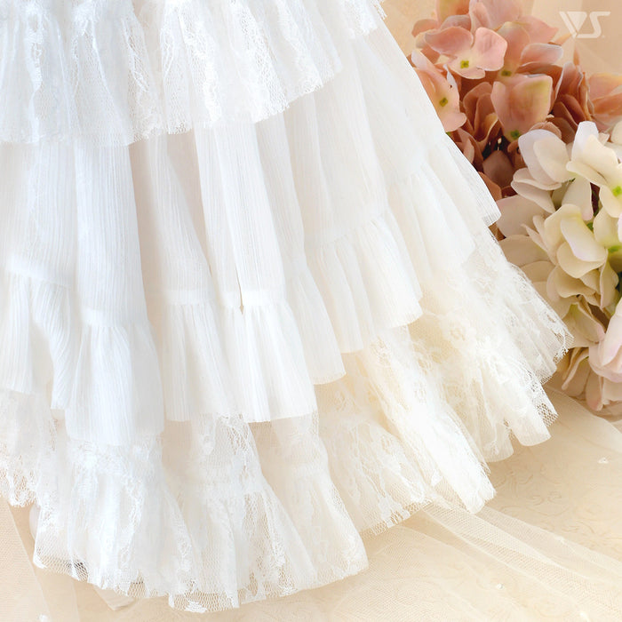 Reversible Princess Pompon Skirt (White / Lace)