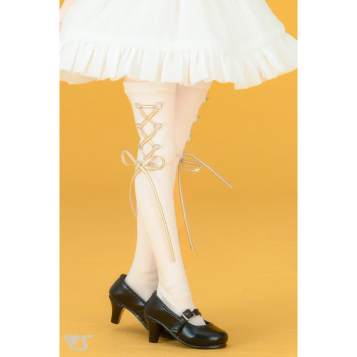 SDM Lace-up Socks / Mini (White / Navy & Gold Ribbon)