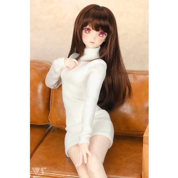 Ribbed High Neck Knit Dress (White)