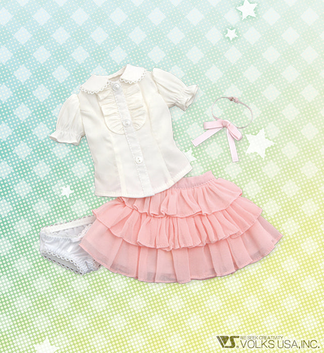 Ruffle Blouse Set (White / Pink) / Mini