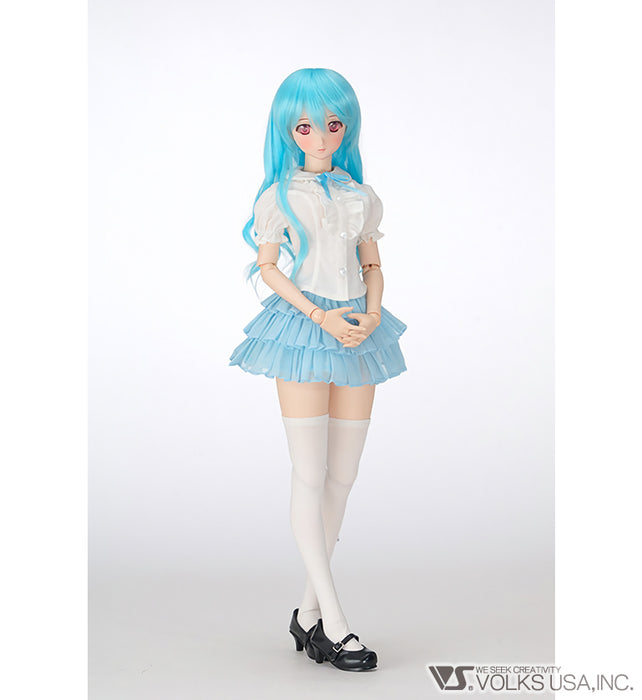 Ruffle Blouse Set (White / Blue)