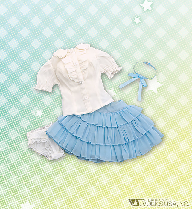 Ruffle Blouse Set (White / Blue)