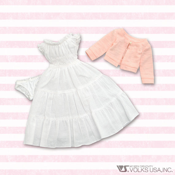 White Dress & Pink Cardigan Set / Mini