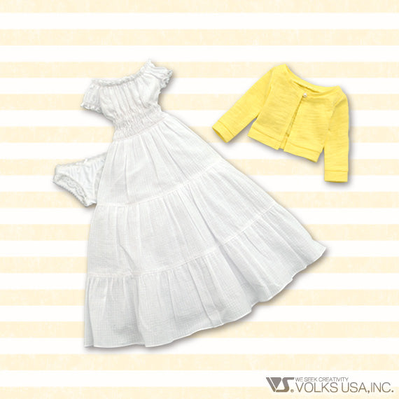 White Dress & Yellow Cardigan Set