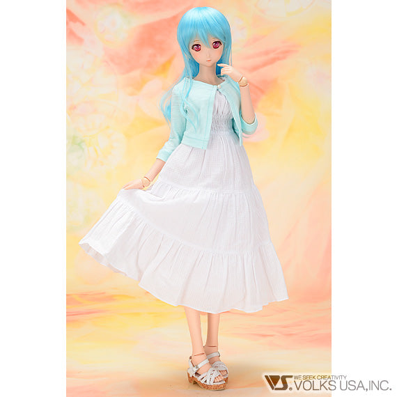 White Dress & Blue Cardigan Set