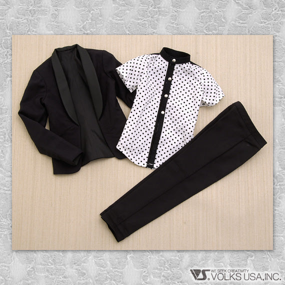 BLACK Polka Dot Shirt & Jacket Set