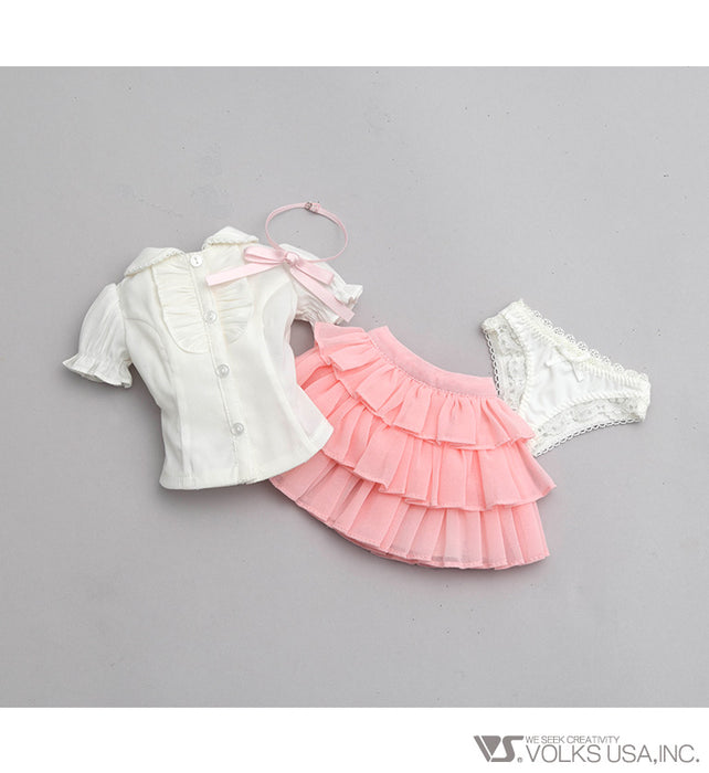 Ruffle Blouse Set (White / Pink)
